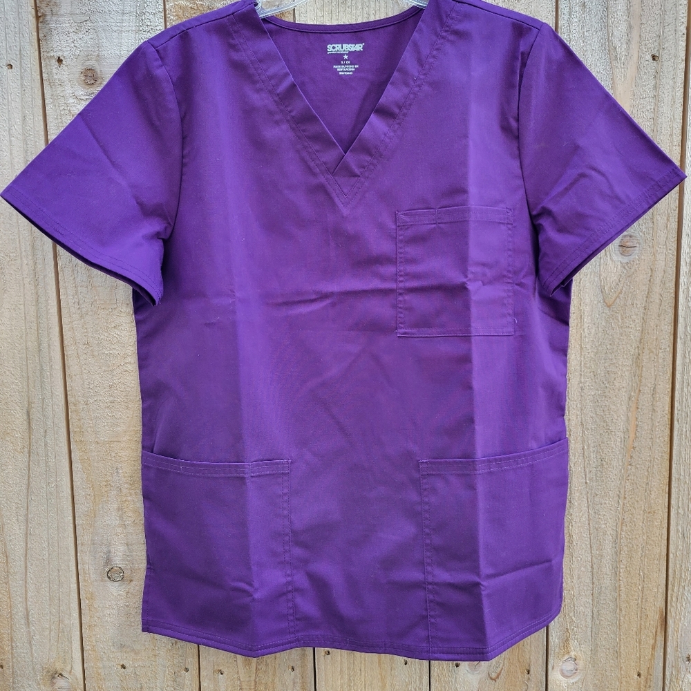 Small Eggplant Colored Unisex V-Neck Nursing Scrub Top